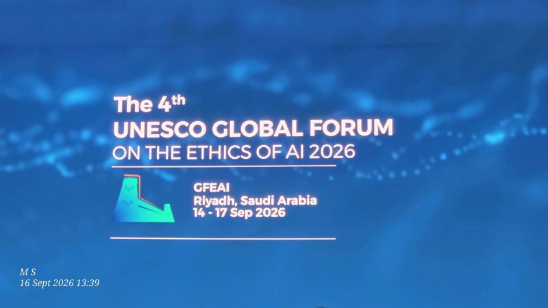 Stage screen at the UNESCO Global Forum on the Ethics of AI in Riyadh